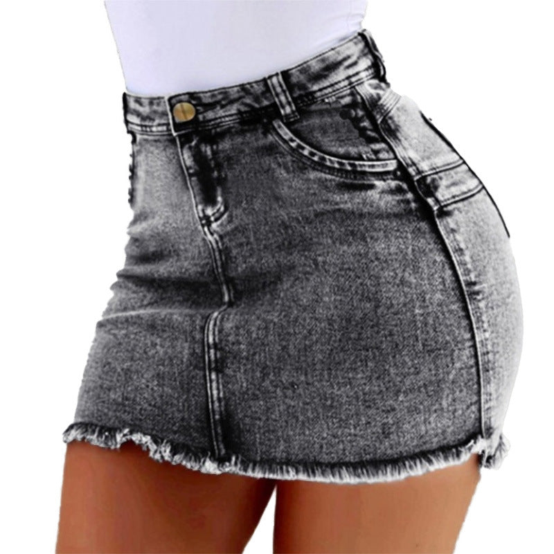 Women’s High Waisted Denim Pencil Skirt – Stretch Fit with Distressed Detail