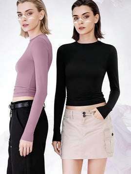 Women’s Long Sleeve T-Shirt | Round Neck Cotton Layering Tee