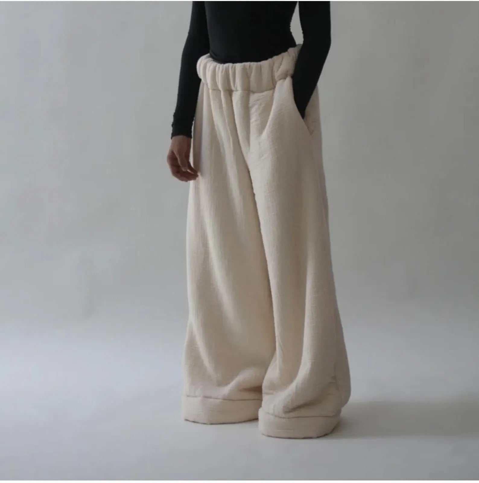 Women’s Wide Leg Linen Pants – Loose Fit Elastic Waist Trousers