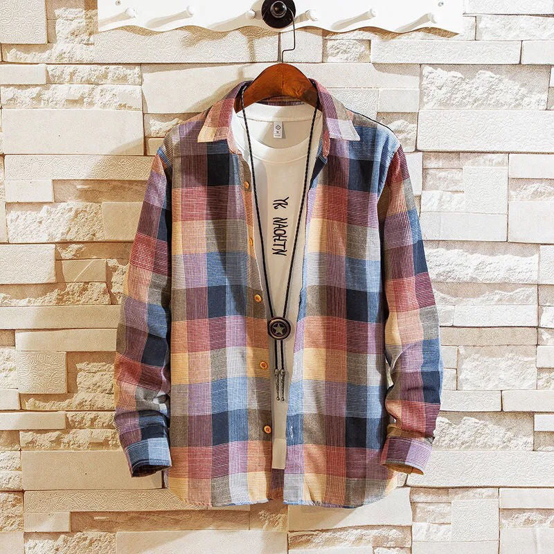 Men's black plaid long sleeve shirt, sleeve cuff detail
