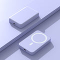 Purple magnetic power bank angled view showing magnetic charging ring