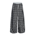 Women’s High Waist Straight Leg Plaid Pants | Black Cotton Trousers