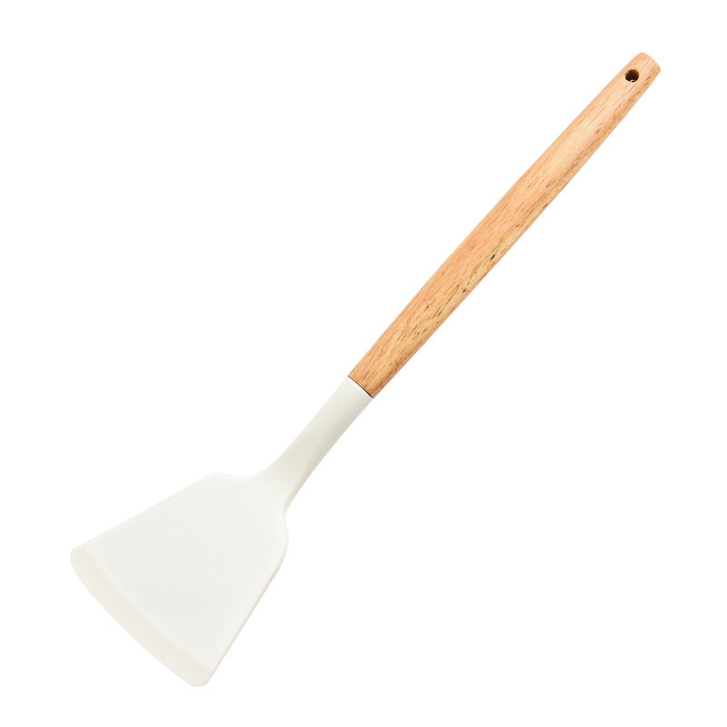 3-Piece Silicone Spatula Set with Wooden Handles – Chinese Style Wok Spatula, Non-Stick Turner & Soup Ladle