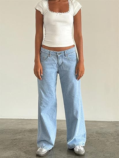 Low-rise, non-stretch, washed straight-leg jeans