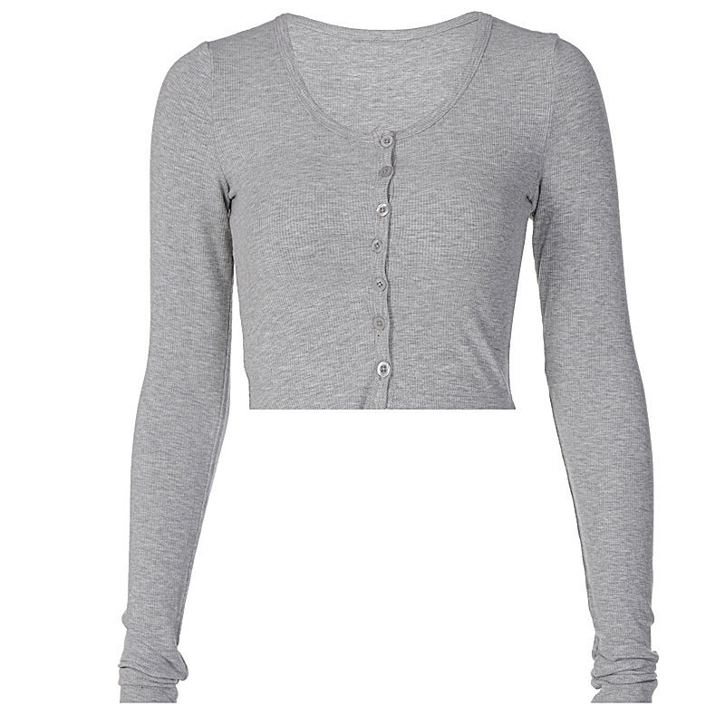Women’s Crop Top Cardigan | Slim Fit Button Front Long Sleeve