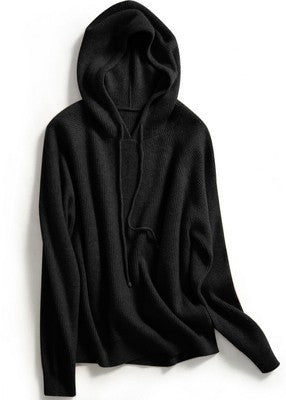 Women's gray cashmere blend hooded sweater, oversized relaxed fit with bow detail — styled view 2