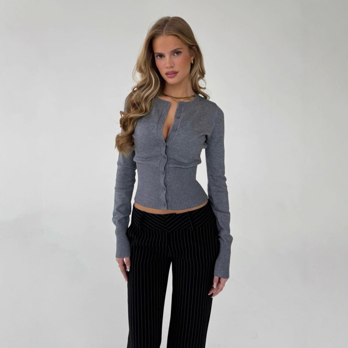 Wool Knit Sweater for Women – Soft Brushed Wool Pullover with Buttons