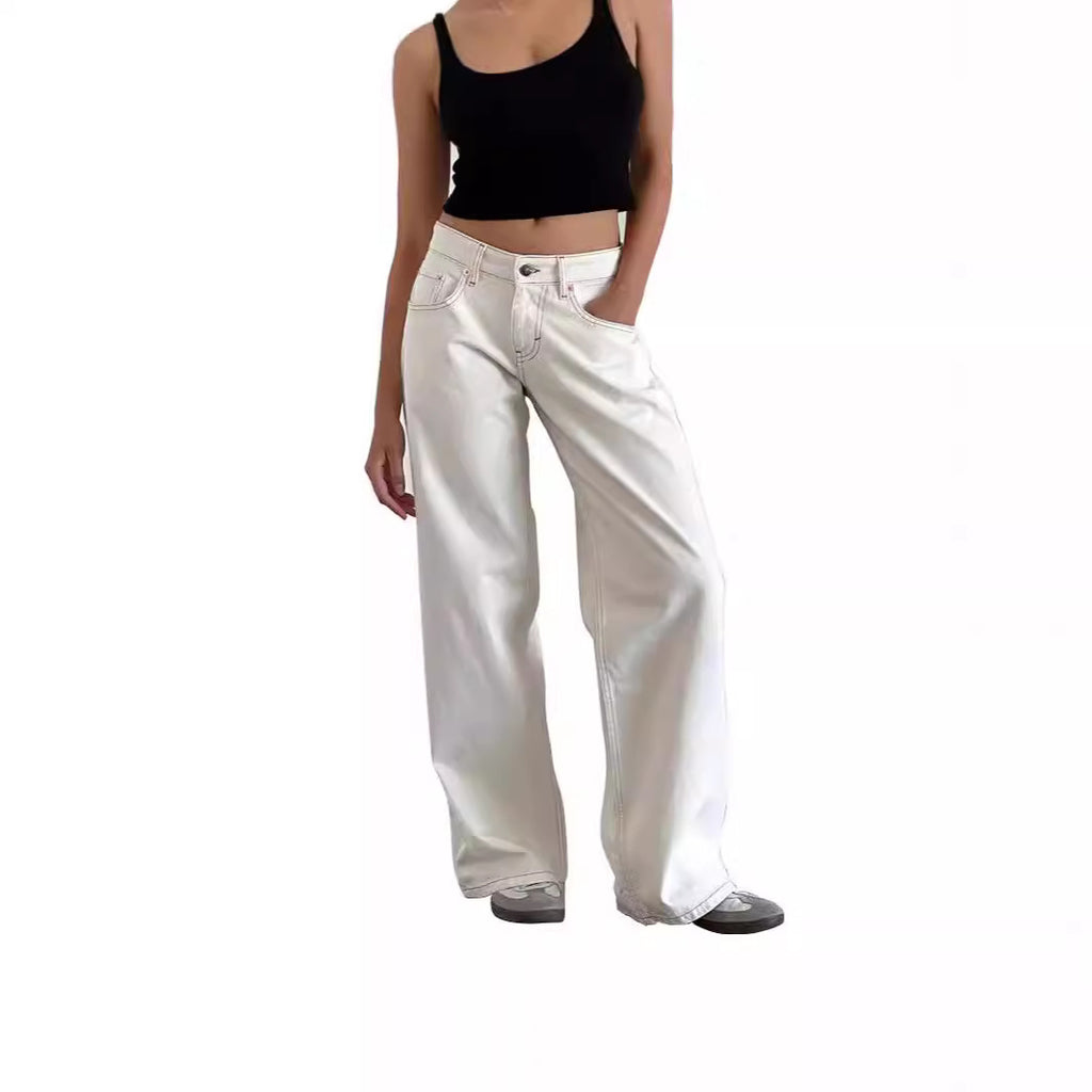 Women’s Low Rise Straight Leg Jeans – Vintage Washed Denim
