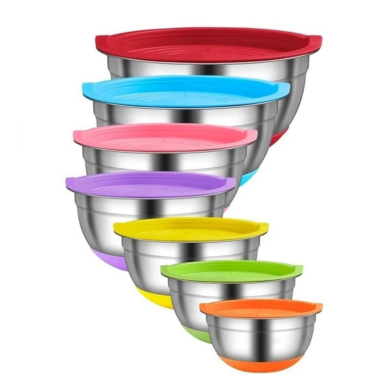 Stainless Steel Mixing Bowls with Lids and Non-Slip Silicone Base Set