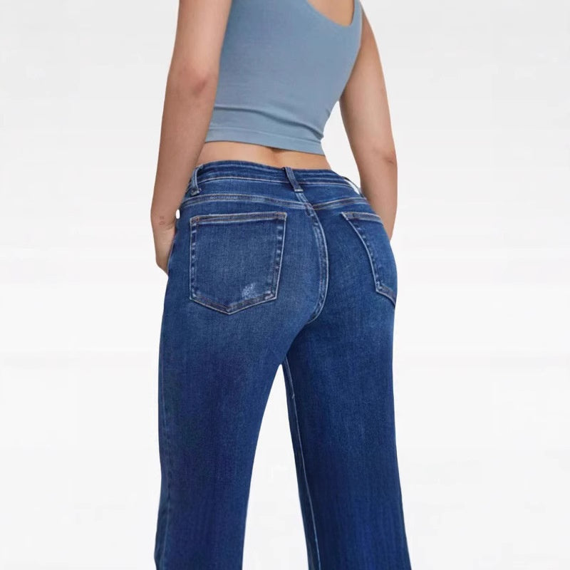 Women’s Flare Jeans – Loose Mid-Rise Stretch Denim | Vintage Wash