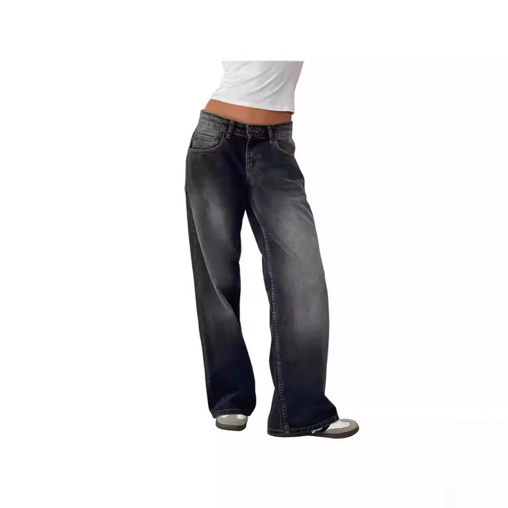 Women’s Low Rise Straight Leg Jeans – Vintage Washed Denim