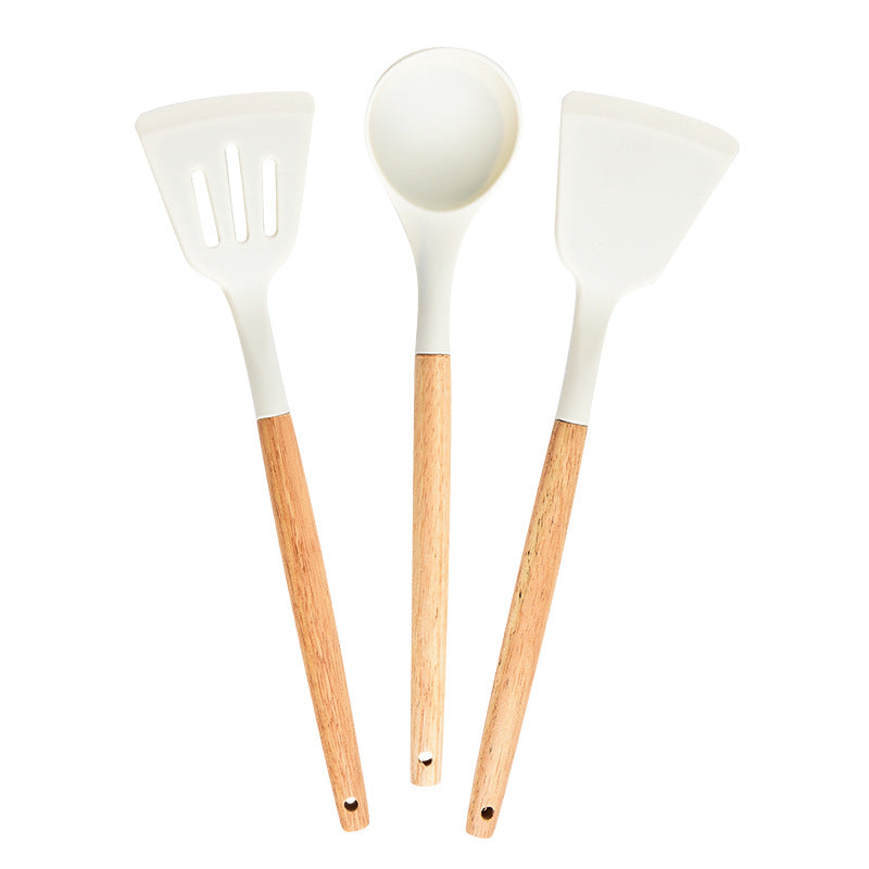 3-Piece Silicone Spatula Set with Wooden Handles – Chinese Style Wok Spatula, Non-Stick Turner & Soup Ladle