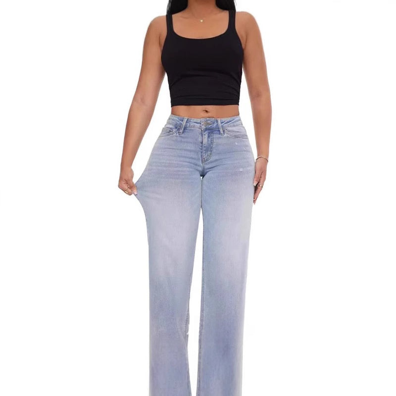 Women’s Flare Jeans – Loose Mid-Rise Stretch Denim | Vintage Wash