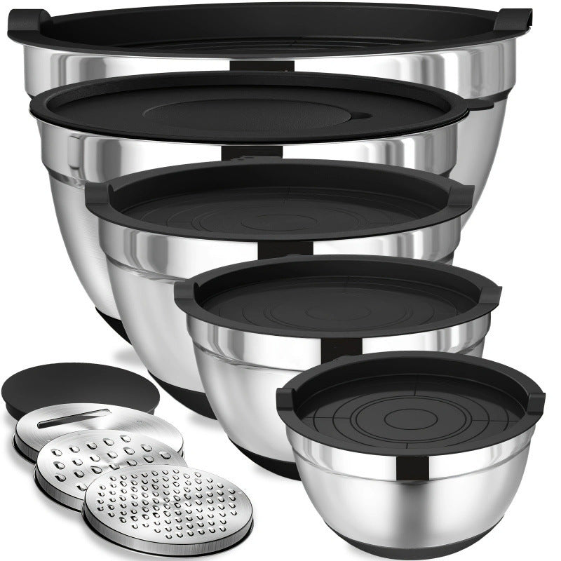 Stainless Steel Mixing Bowls with Lids and Non-Slip Silicone Base Set