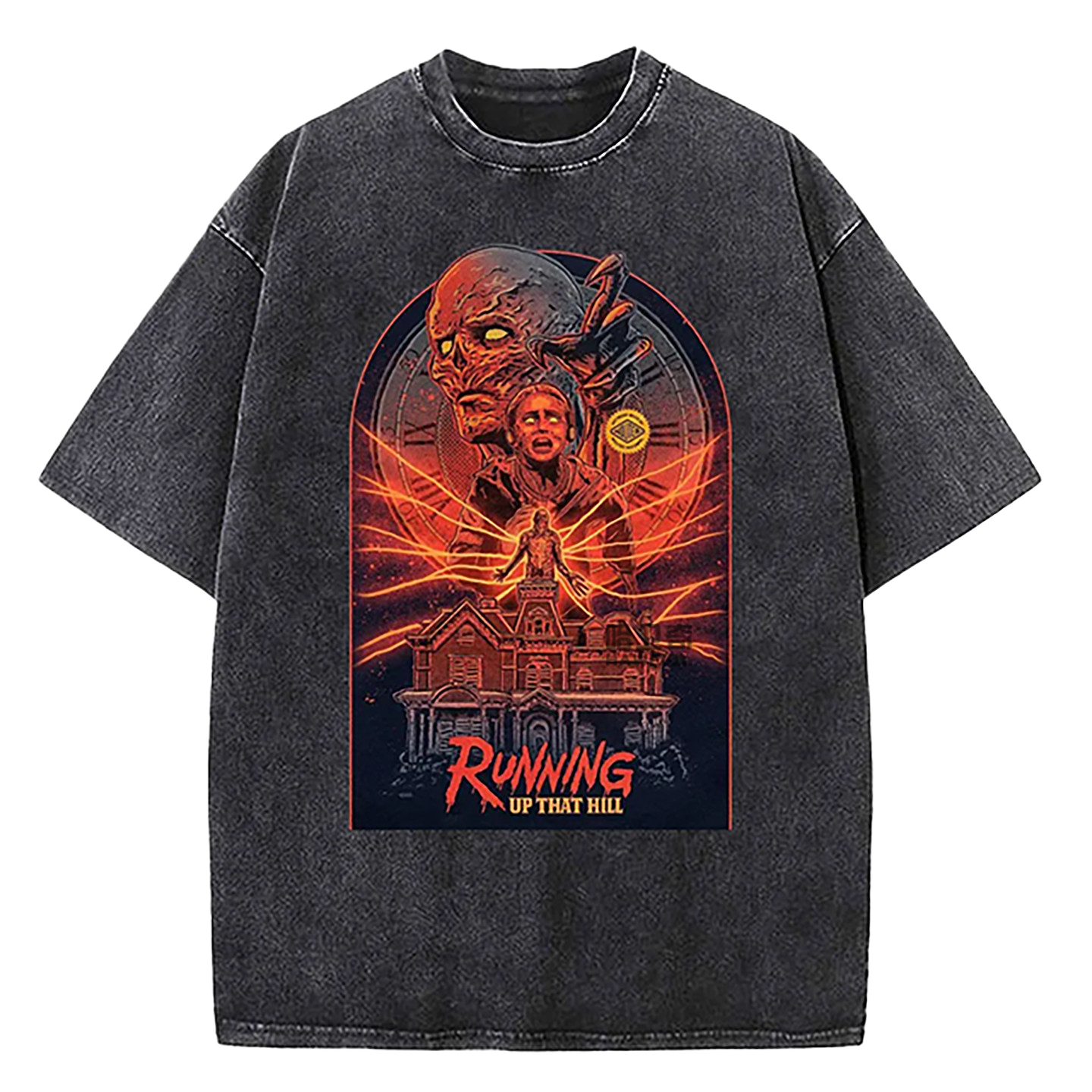 Stranger Things Washed T-Shirt Hawkins University Est 1983 Vintage Graphic Tee Black Over Zized