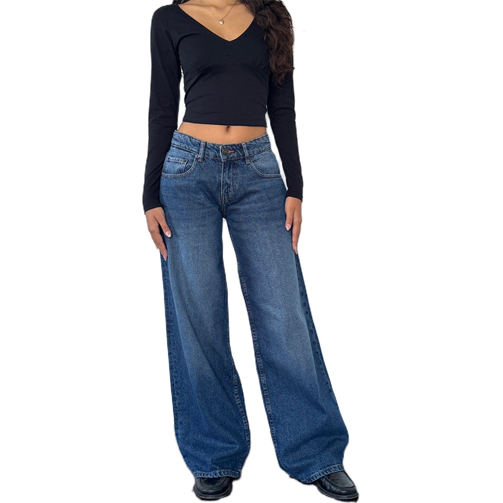 Low-rise, non-stretch, washed straight-leg jeans