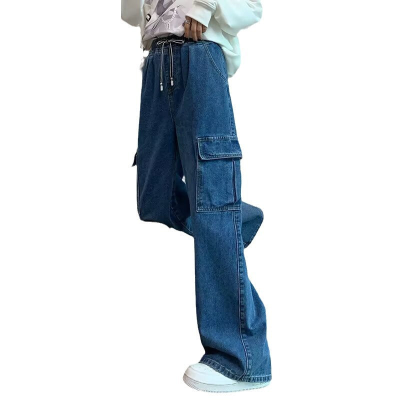 Women’s Wide Leg Cargo Jeans – Baggy Retro Streetwear Denim Pants