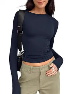 Women’s Long Sleeve T-Shirt | Round Neck Cotton Layering Tee