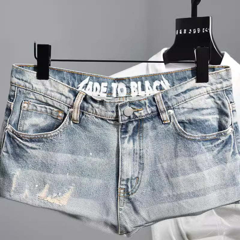 Men's distressed denim shorts stonewash wash detail