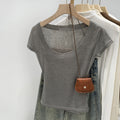 Grey women's scoop neck t-shirt, back view