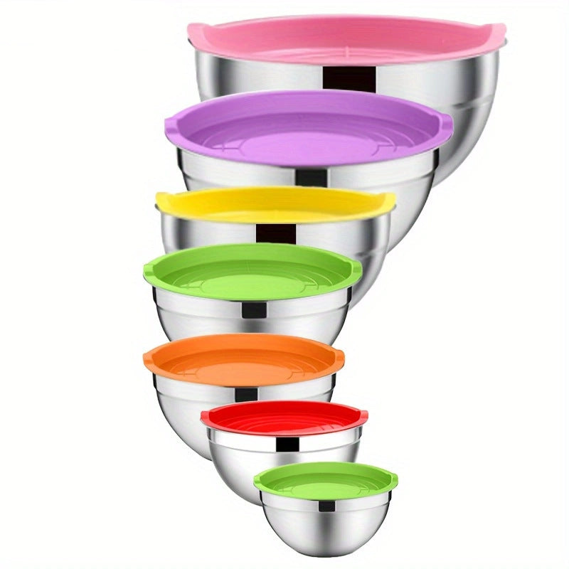 Stainless Steel Mixing Bowls with Lids and Non-Slip Silicone Base Set