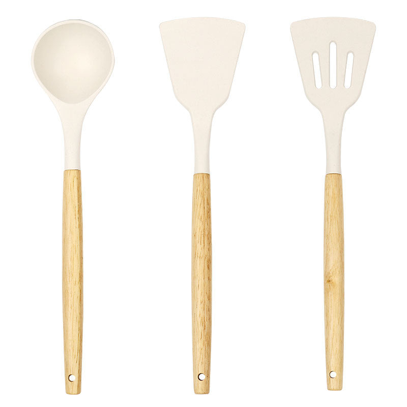 3-Piece Silicone Spatula Set with Wooden Handles – Chinese Style Wok Spatula, Non-Stick Turner & Soup Ladle