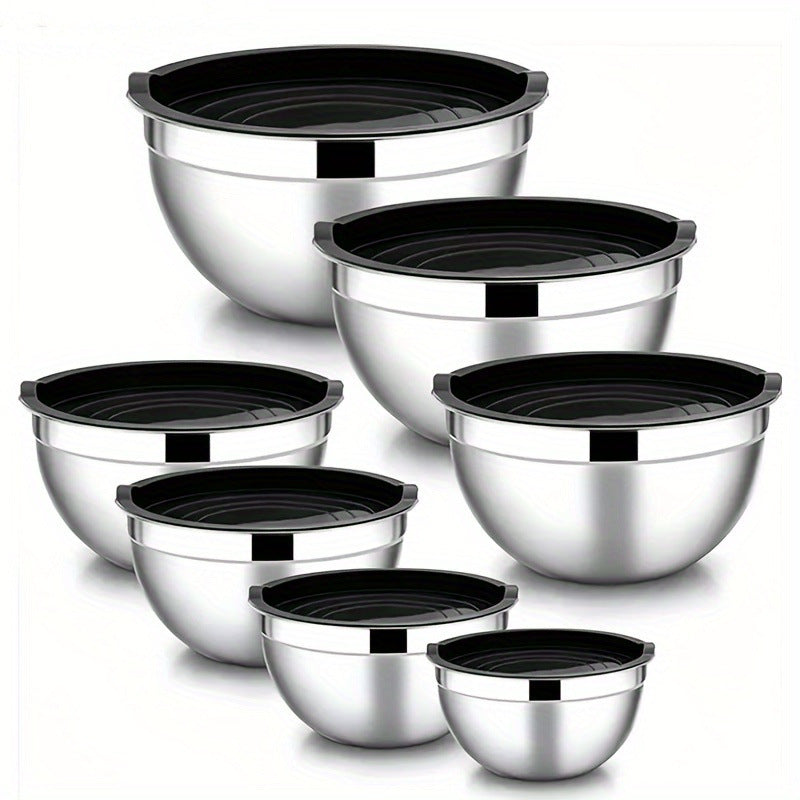 Stainless Steel Mixing Bowls with Lids and Non-Slip Silicone Base Set
