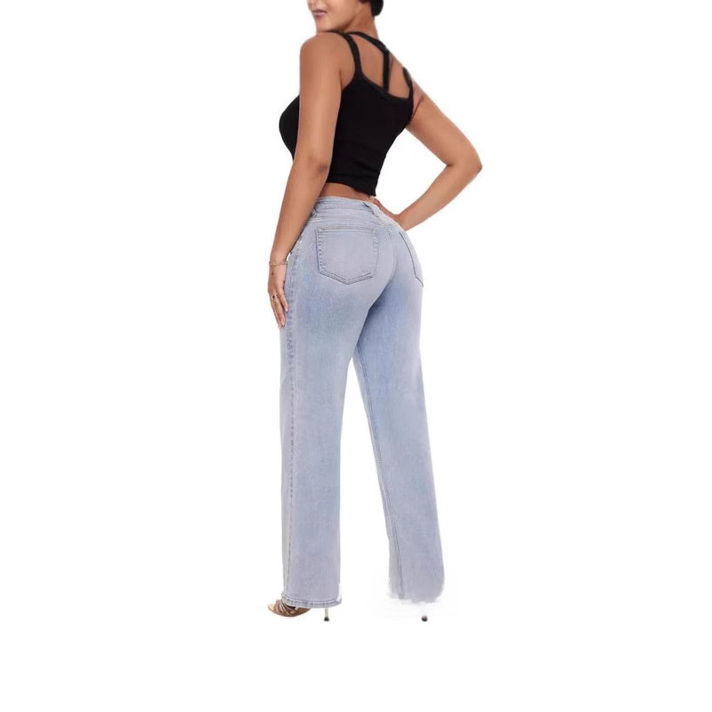 Women’s Flare Jeans – Loose Mid-Rise Stretch Denim | Vintage Wash