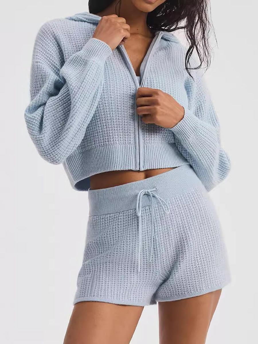 Women’s Waffle Knit Zip-Up Hoodie Set