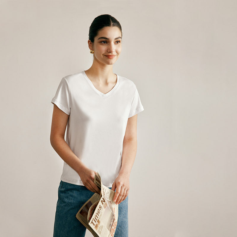Women’s V-Neck T-Shirt | Ice Silk Loose Fit Short Sleeve Tee
