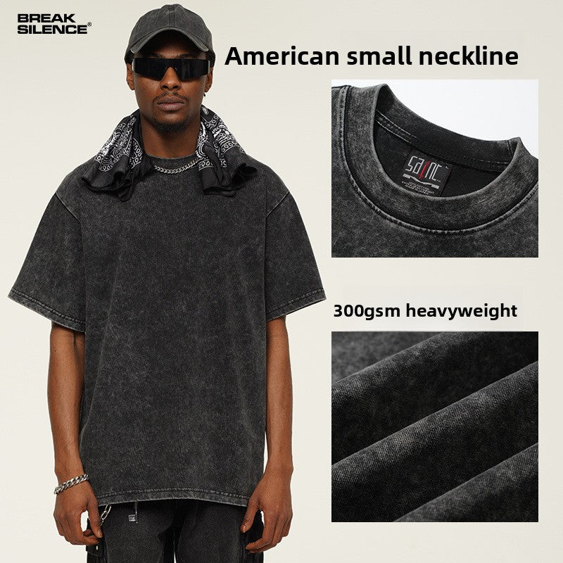 Men’s Heavyweight Washed Crew Neck T-Shirt | 300g Cotton Tee