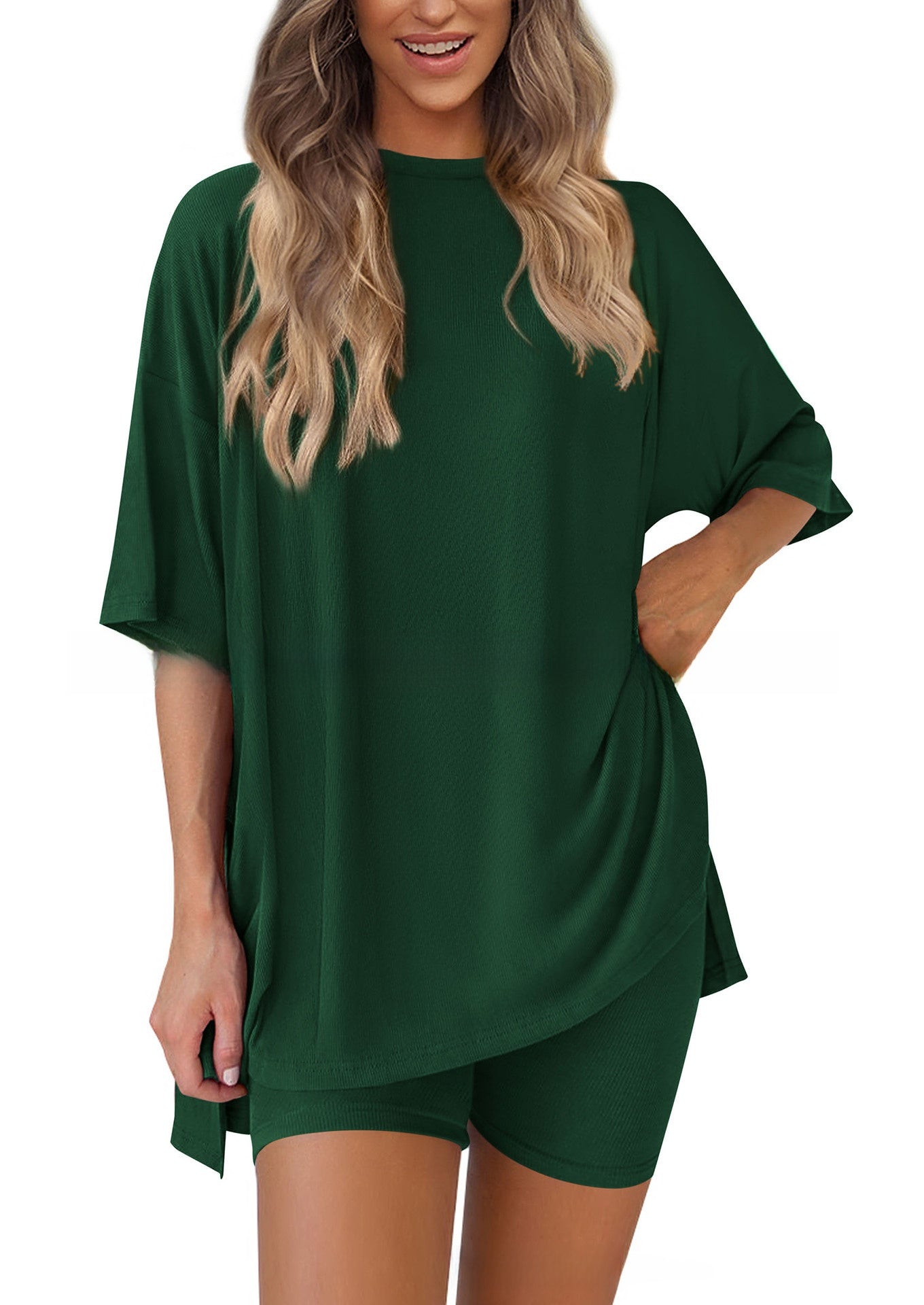 Women’s 2-Piece Modal Tencel Loungewear Set – Casual Short Sleeve Top & Shorts Matching Outfit S-XXL