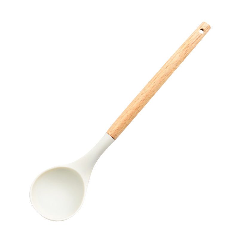 3-Piece Silicone Spatula Set with Wooden Handles – Chinese Style Wok Spatula, Non-Stick Turner & Soup Ladle