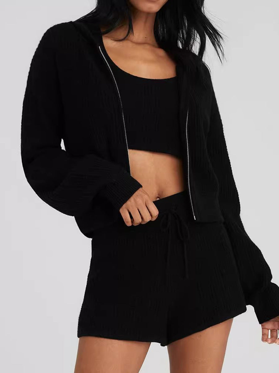 Women’s Waffle Knit Zip-Up Hoodie Set
