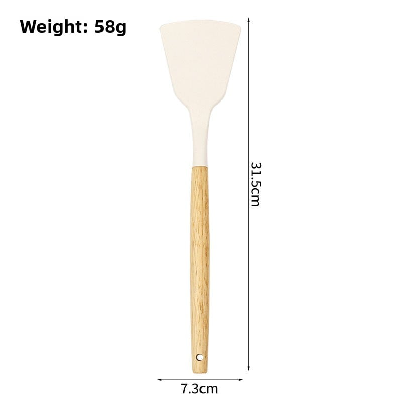 3-Piece Silicone Spatula Set with Wooden Handles – Chinese Style Wok Spatula, Non-Stick Turner & Soup Ladle