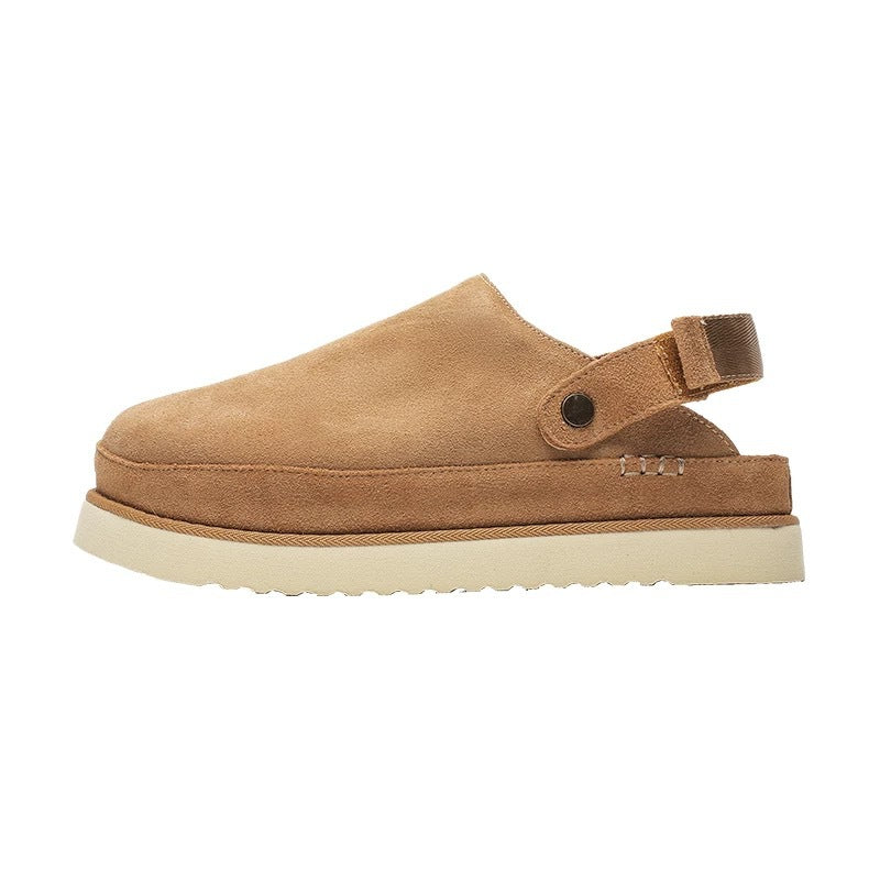 Women’s Fleece Lined Cork Sandals - Cozy Cowhide Leather Velcro Clogs