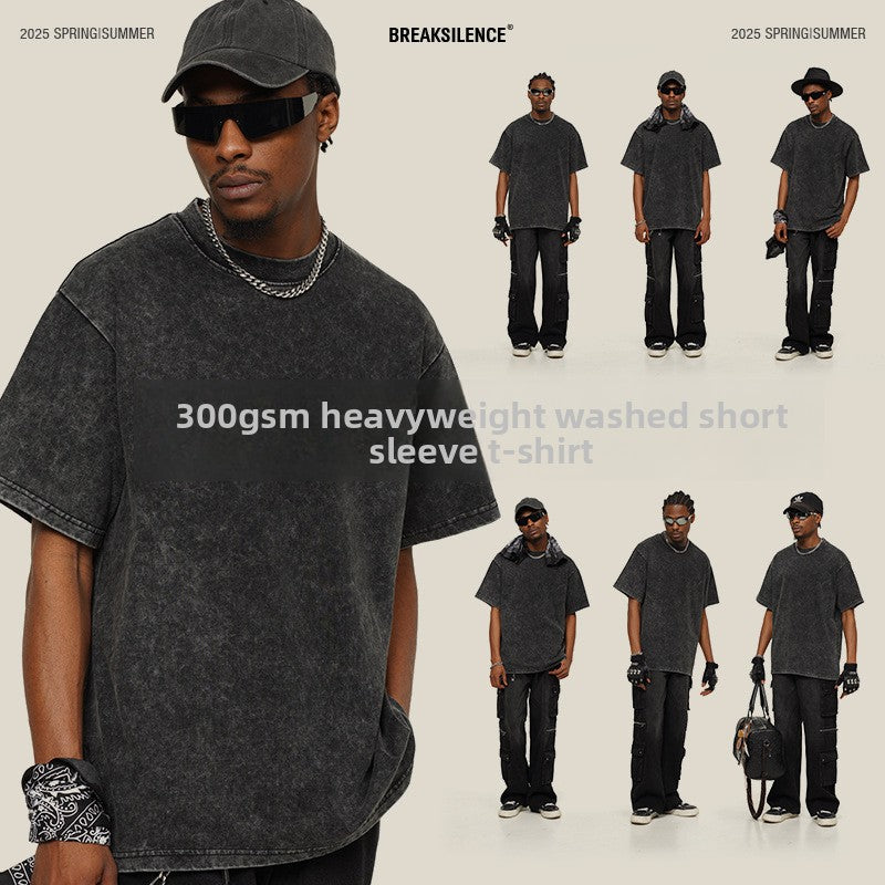 Men’s Heavyweight Washed Crew Neck T-Shirt | 300g Cotton Tee