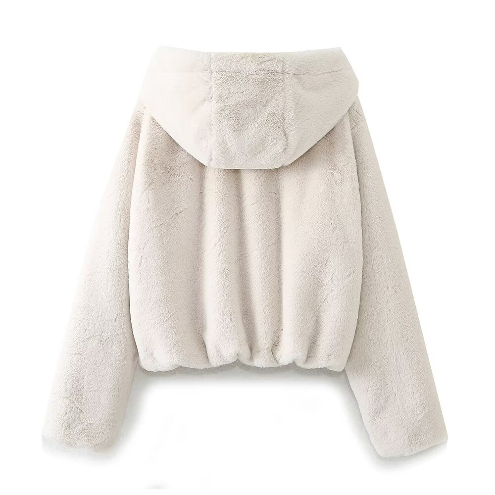 Women’s Fuzzy Zip-Up Hooded Jacket