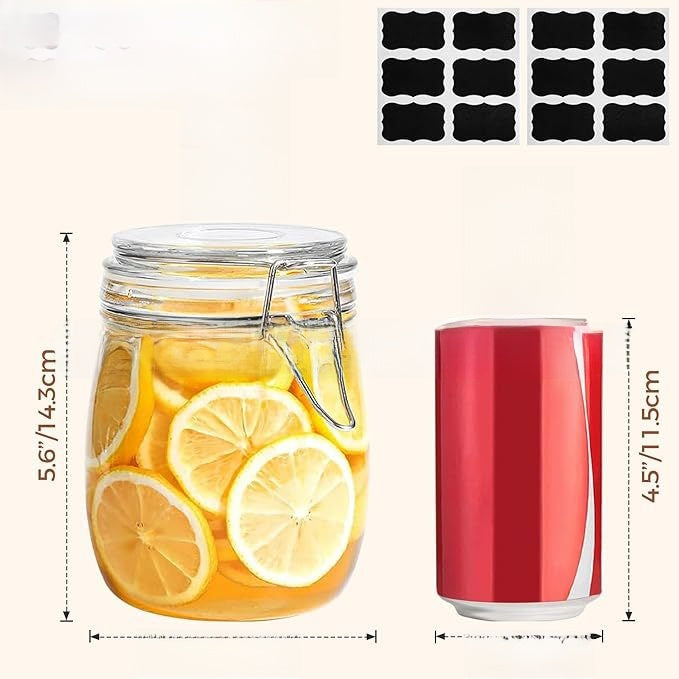 Glass Sealed Storage Jar - Food Grade Airtight Glass Jars with Lids, Illustrated Pattern, 250ml 500ml 1000ml, Durable Eco-Friendly Kitchen Storage Containers